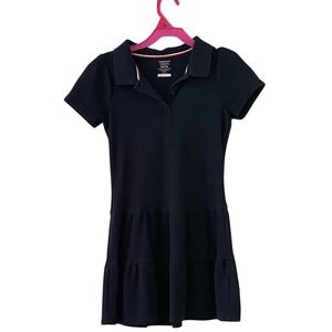 French Toast Polo Dress Girls M 7/8 Navy Blue Excellent Tiered School Uniform